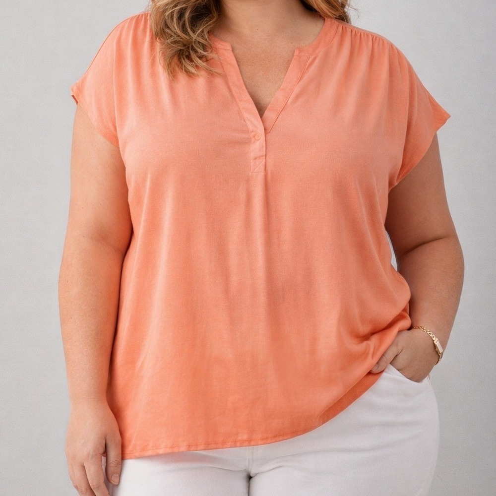 Nine West Women's Blouse XL Coral V-Neck Lightweight Casual Elegant Top